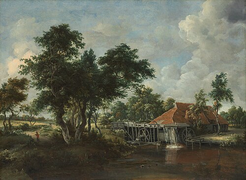 The Watermill with the Great Red Roof by Meindert Hobbema