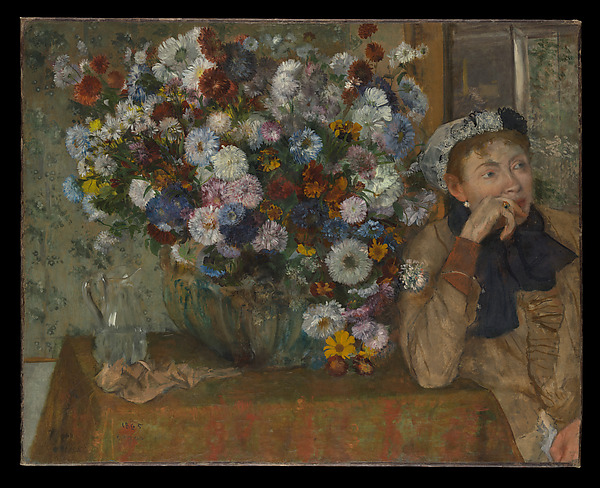 A Woman Seated beside a Vase of Flowers (Madame Paul Valpinçon?) by Edgar Degas