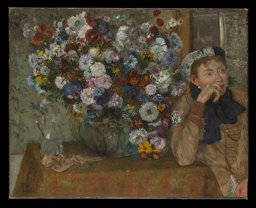 A Woman Seated beside a Vase of Flowers (Madame Paul Valpinçon?) by Edgar Degas